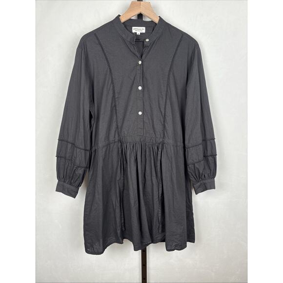Emerson Fry India Shirtdress Medium Black Organic Cotton Dress Boho Quiet Luxury - Picture 2 of 12
